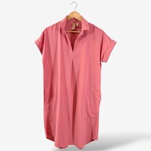 Indyeva Frivol Shirt Dress Coral Pink Size S Short Cuffed Sleeve Pockets Casual